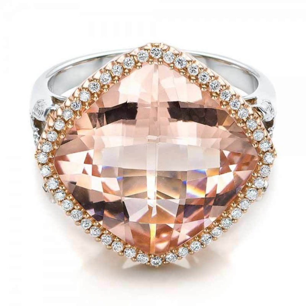 NEW Cushion Morganite Diamond Halo 925 Silver Ring - Picture 2 of 5